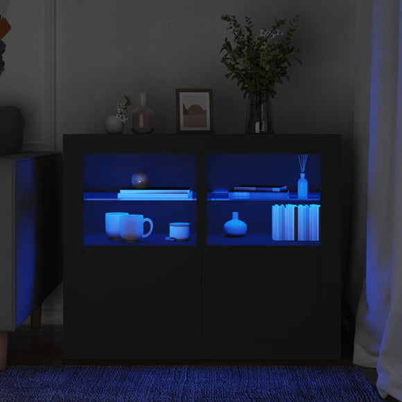 NNEVL Side Cabinets with LED Lights 2 pcs Black Engineered Wood
