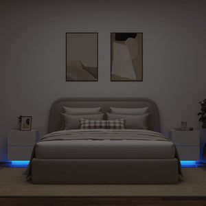 NNEVL Bedside Cabinets with LED Lights 2 pcs White Engineered Wood