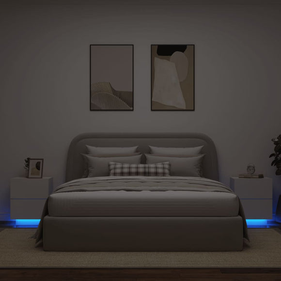 NNEVL Bedside Cabinets with LED Lights 2 pcs White Engineered Wood