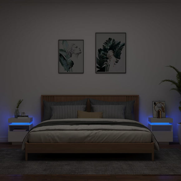 NNEVL Bedside Cabinets with LED Lights 2 pcs White 40x39x48.5 cm