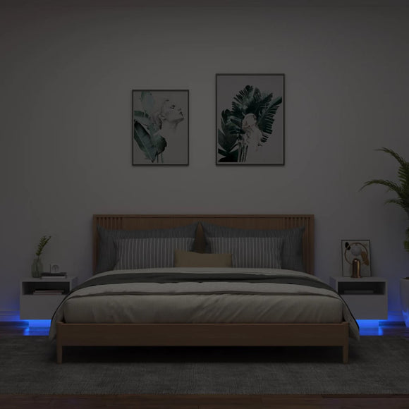 NNEVL Bedside Cabinets with LED Lights 2 pcs White 40x39x37 cm