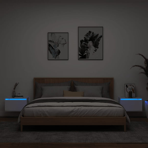 NNEVL Wall-mounted Bedside Cabinets with LED Lights 2 pcs White