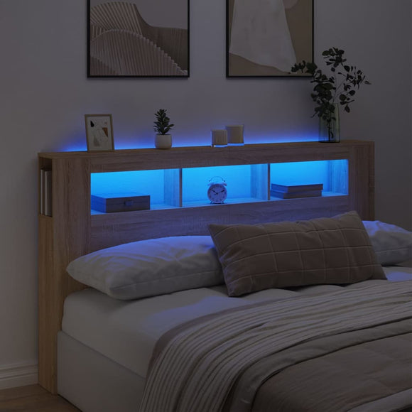 NNEVL LED Headboard Sonoma Oak 180 cm Engineered Wood