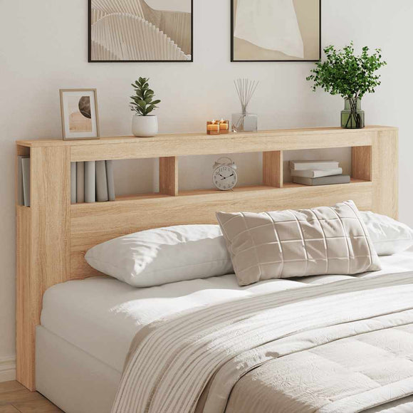 NNEVL LED Headboard Sonoma Oak 200 cm Engineered Wood