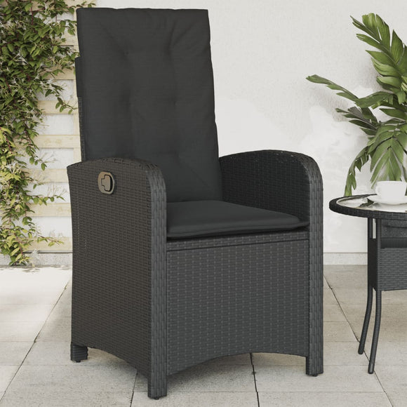 NNEVL Reclining Garden Chair with Cushions Black Poly Rattan