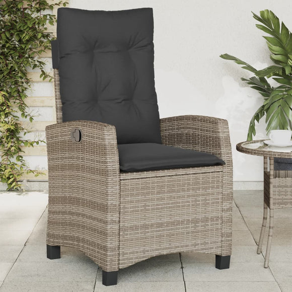 NNEVL Reclining Garden Chair with Cushions Grey Poly Rattan