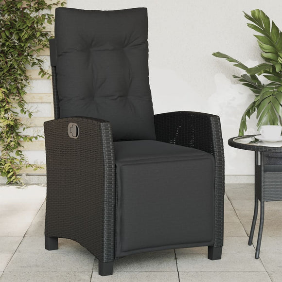 NNEVL Reclining Garden Chair with Footrest Black Poly Rattan