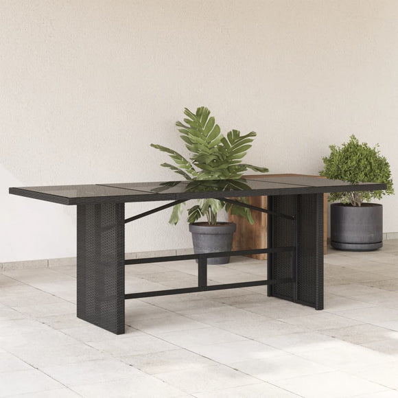 NNEVL Garden Table with Glass Top Black 190x80x74 cm Poly Rattan