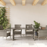 NNEVL Garden Table with Glass Top Grey 190x80x74 cm Poly Rattan
