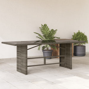 NNEVL Garden Table with Glass Top Grey 190x80x74 cm Poly Rattan