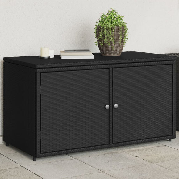 NNEVL Garden Storage Cabinet Black 110x55x60.5 cm Poly Rattan