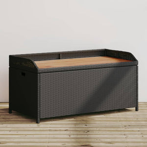 NNEVL Storage Bench Black 100x50x52 cm Poly Rattan and Acacia Wood