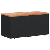 NNEVL Garden Storage Box Black 110x50x54 cm Poly Rattan Acacia Wood