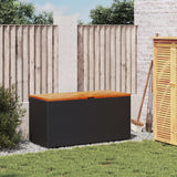 NNEVL Garden Storage Box Black 110x50x54 cm Poly Rattan Acacia Wood