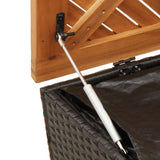 NNEVL Garden Storage Box Black 110x50x54 cm Poly Rattan Acacia Wood