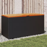 NNEVL Garden Storage Box Black 110x50x54 cm Poly Rattan Acacia Wood