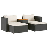NNEVL 5 Piece Garden Sofa Set with Cushions Black Poly Rattan Acacia