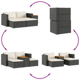 NNEVL 5 Piece Garden Sofa Set with Cushions Black Poly Rattan Acacia