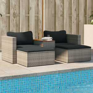 NNEVL 5 Piece Garden Sofa Set with Cushions Grey Poly Rattan Acacia