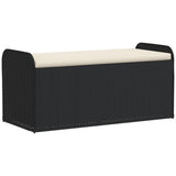NNEVL Storage Bench with Cushion Black 115x51x52 cm Poly Rattan