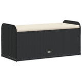 NNEVL Storage Bench with Cushion Black 115x51x52 cm Poly Rattan