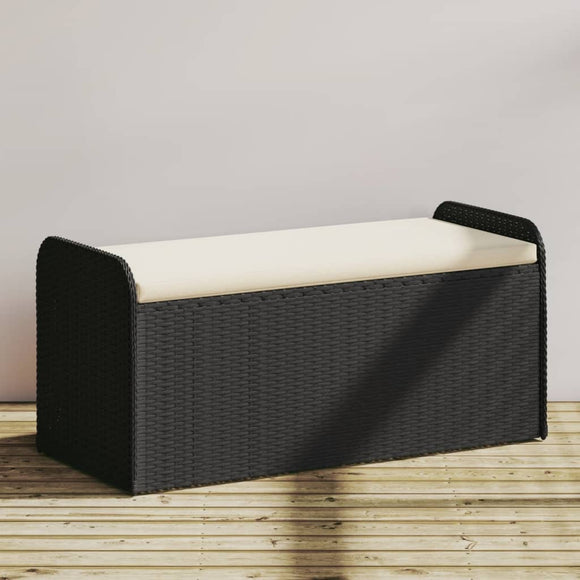 NNEVL Storage Bench with Cushion Black 115x51x52 cm Poly Rattan