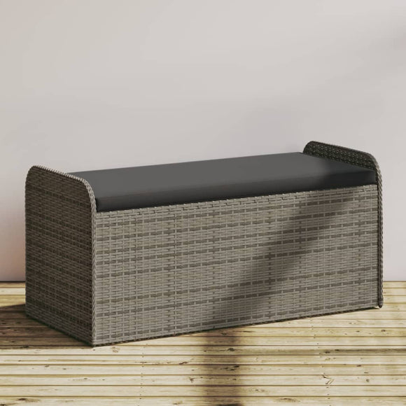 NNEVL Storage Bench with Cushion Grey 115x51x52 cm Poly Rattan