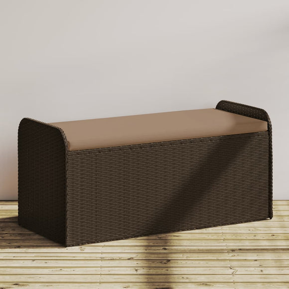 NNEVL Storage Bench with Cushion Brown 115x51x52 cm Poly Rattan