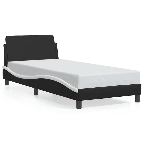 NNEVL Bed Frame with Headboard Black and White 90x190 cm Faux Leather
