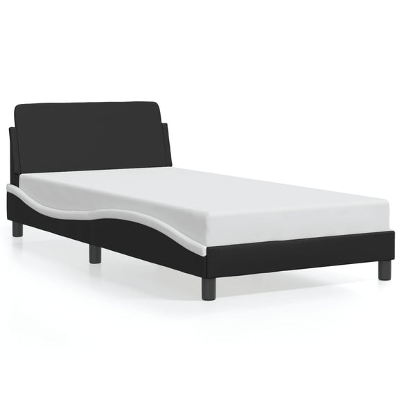 NNEVL Bed Frame with Headboard Black and White 107x203 cm Faux Leather