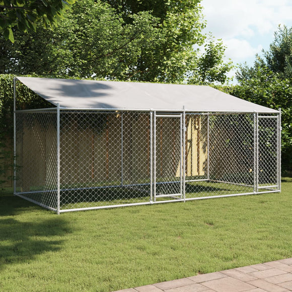 NNEVL Dog Cage with Roof and Doors Grey 4x2x2 m Galvanised Steel