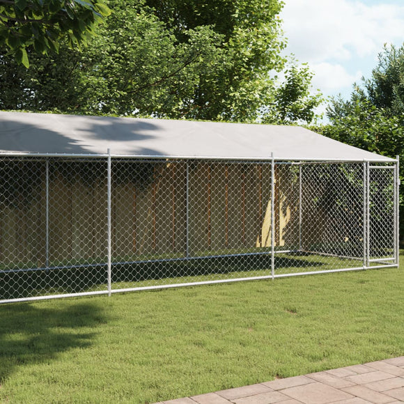 NNEVL Dog Cage with Roof and Door Grey 8x2x2 m Galvanised Steel