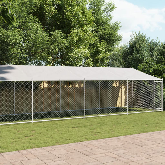 NNEVL Dog Cage with Roof and Door Grey 12x2x2 m Galvanised Steel