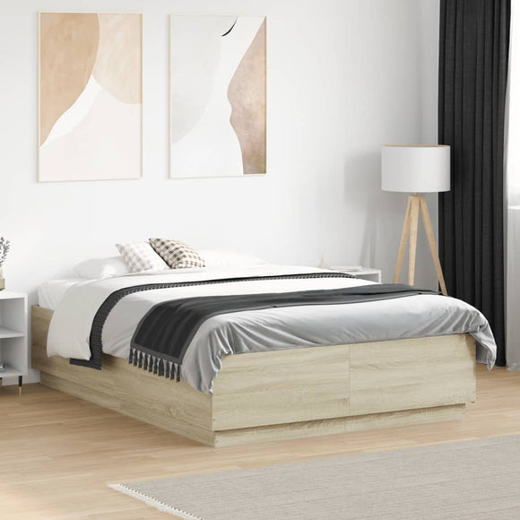 NNEVL Bed Frame without Mattress Sonoma Oak 135x190 cm