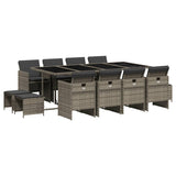 NNEVL 13 Piece Garden Dining Set with Cushions Grey Poly Rattan