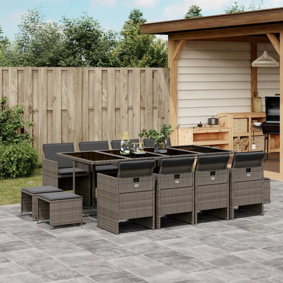 NNEVL 13 Piece Garden Dining Set with Cushions Grey Poly Rattan