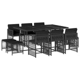NNEVL 11 Piece Garden Dining Set with Cushions Black Poly Rattan