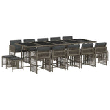 NNEVL 15 Piece Garden Dining Set with Cushions Grey Poly Rattan