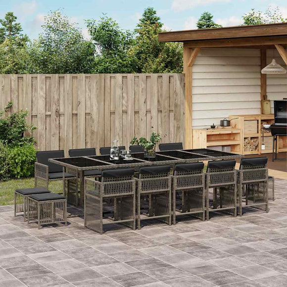NNEVL 15 Piece Garden Dining Set with Cushions Grey Poly Rattan