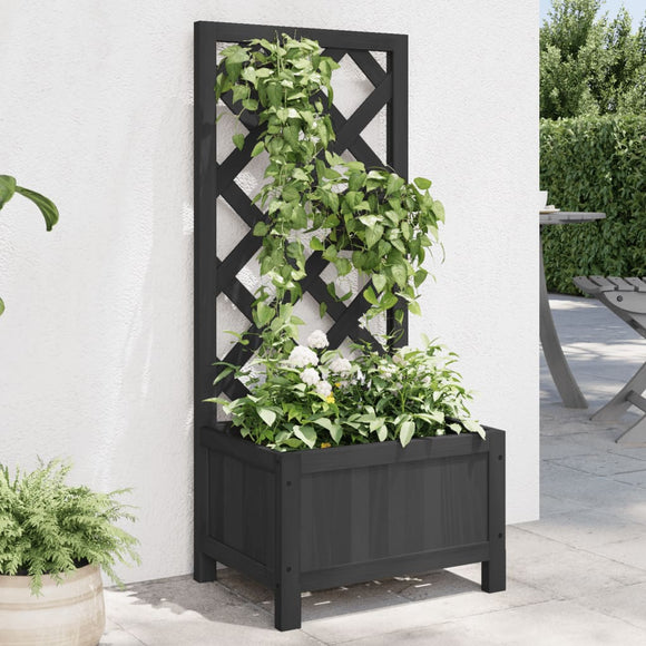 NNEVL Planter with Trellis Black Solid Wood Fir