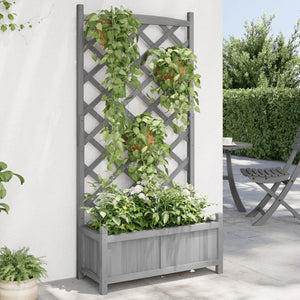NNEVL Planter with Trellis Grey Solid Wood Fir