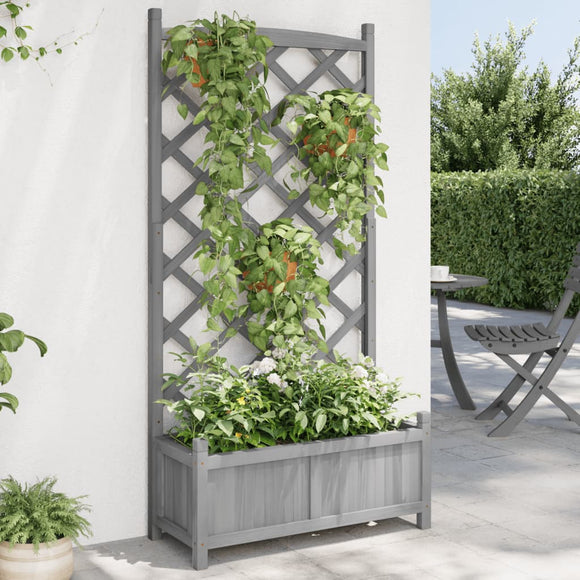 NNEVL Planter with Trellis Grey Solid Wood Fir