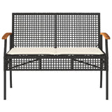 NNEVL Garden Bench with Cushion Black Poly Rattan Acacia Wood
