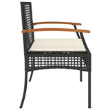 NNEVL Garden Bench with Cushion Black Poly Rattan Acacia Wood