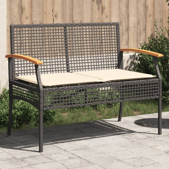 NNEVL Garden Bench with Cushion Black Poly Rattan Acacia Wood