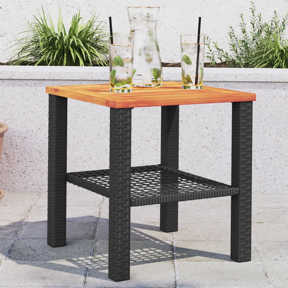 NNEVL Garden Table Black 40x40x42 cm Poly Rattan Acacia Wood