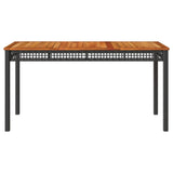 NNEVL Garden Table Black 140x80x75 cm Poly Rattan Acacia Wood