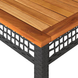 NNEVL Garden Table Black 140x80x75 cm Poly Rattan Acacia Wood