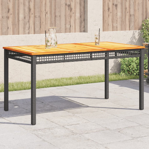 NNEVL Garden Table Black 140x80x75 cm Poly Rattan Acacia Wood