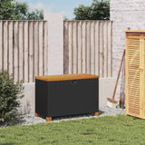 NNEVL Garden Storage Box Black 80x40x48 cm Poly Rattan Acacia Wood